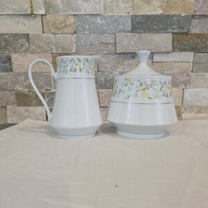 White Floral Porcelain Creamer and Sugar Set